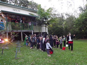 Families gathered for a community event at the hall