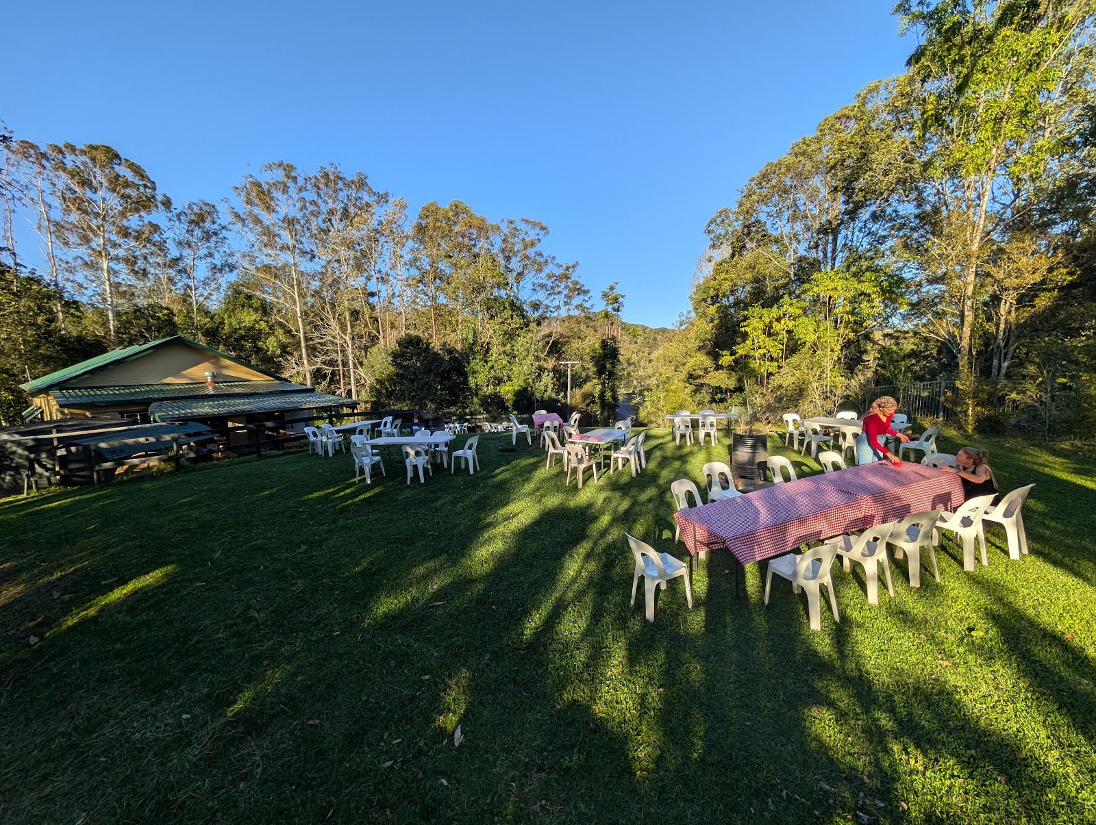 Small outdoor music setup on the hall lawn