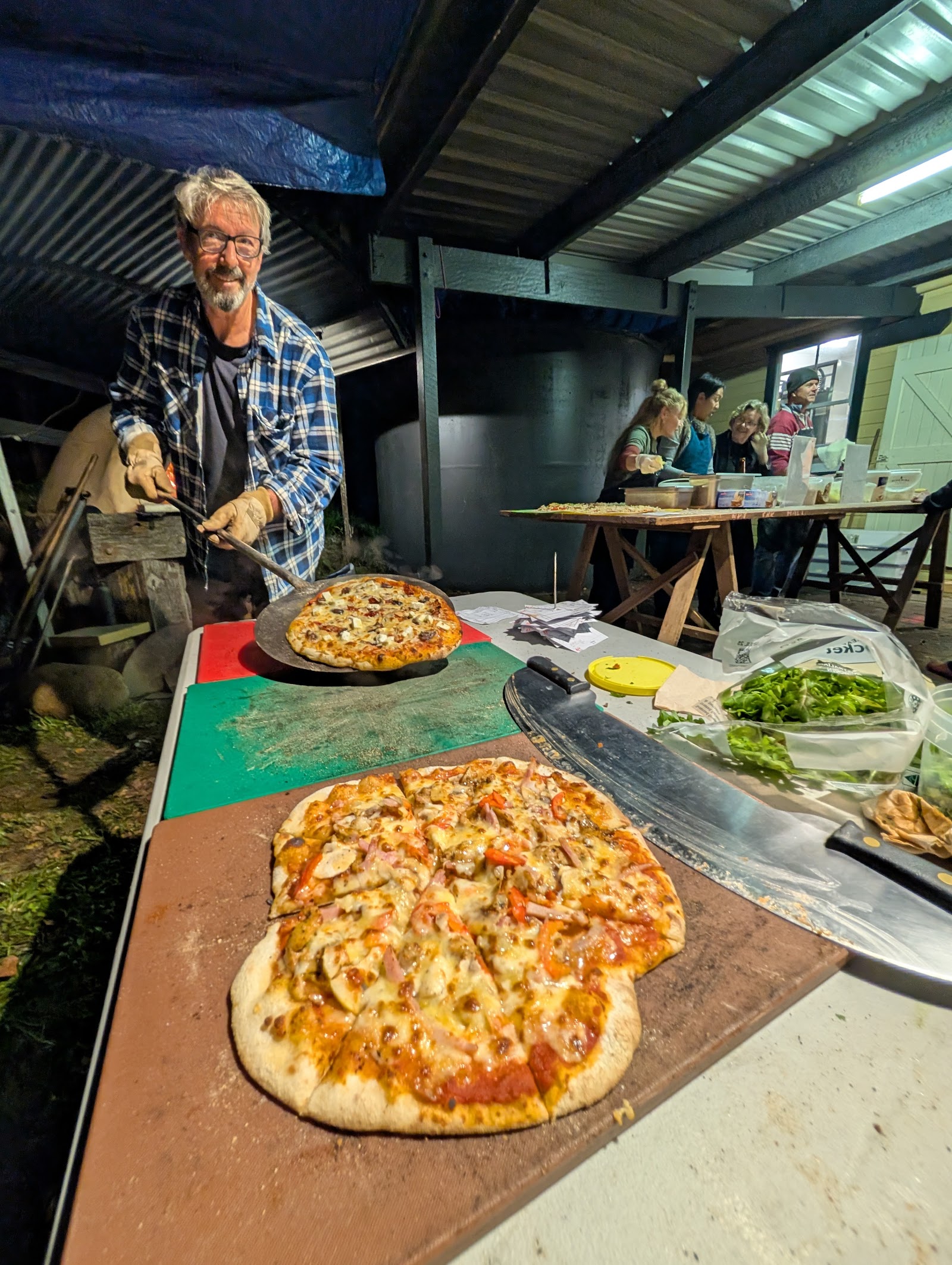 Fresh wood-fired pizza ready to serve